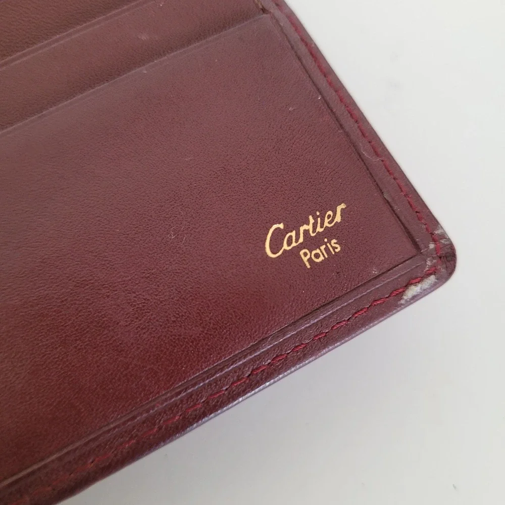 Cartier Paris Must de Cartier Burgundy Leather Bifold Wallet Gold Corners L24